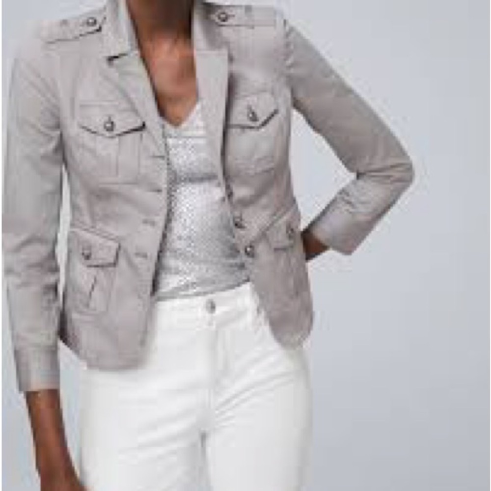 White House Black Market cropped military jacket, color is mercury/ gray